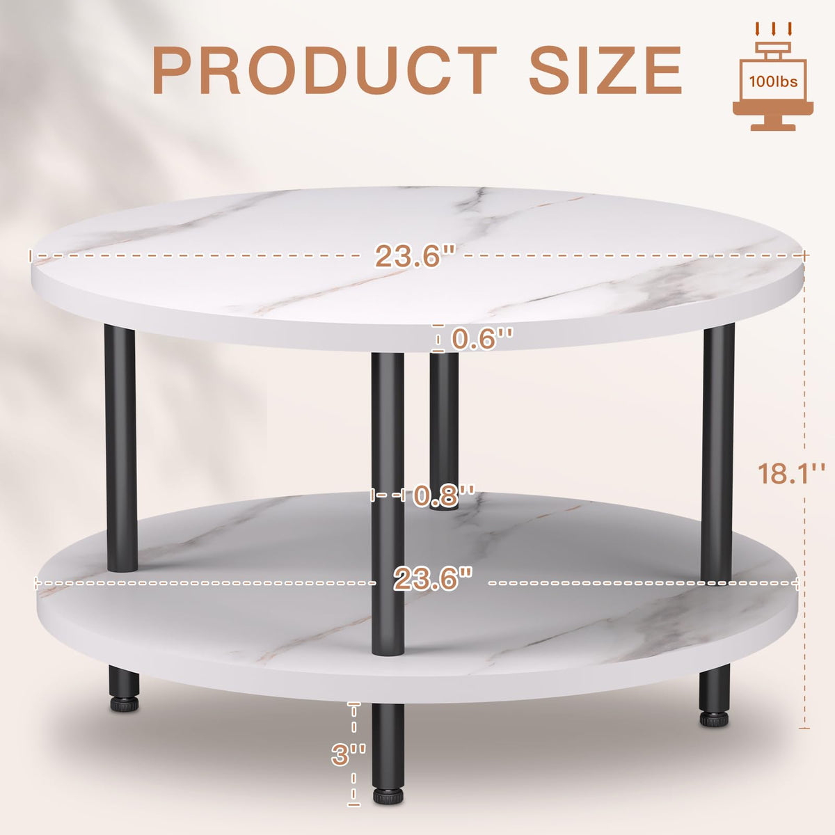 Coffee Tables for Living Room, 27.6" Round Coffee Table, Black Coffee Table