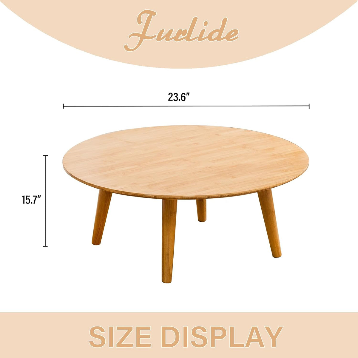 Furlide Small Round Coffee Table, Bamboo Mid Century Floor Table