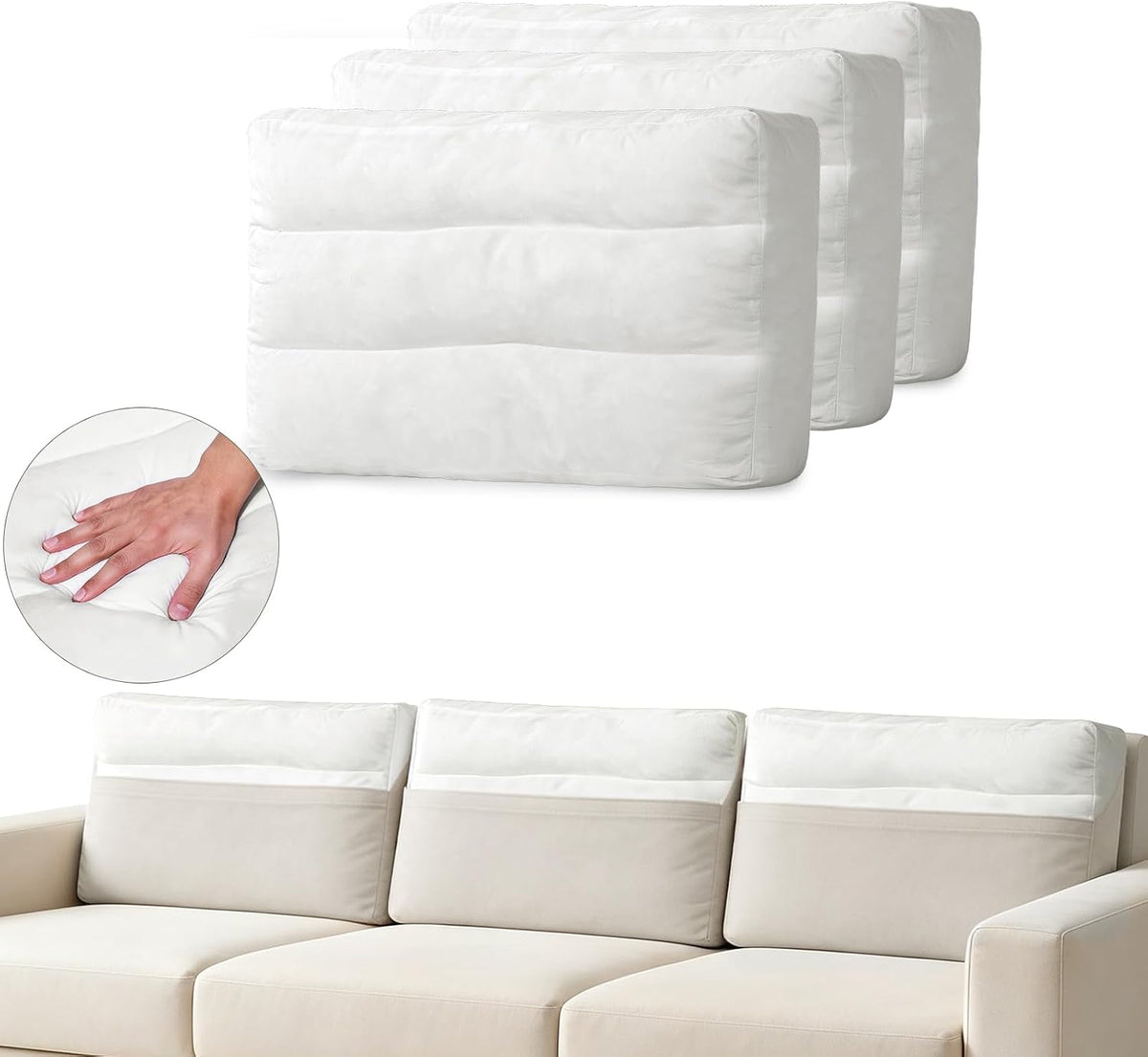 Couch Back Cushion Insert, 28"L x 18"W x 6"H, 3 Pack Replacement