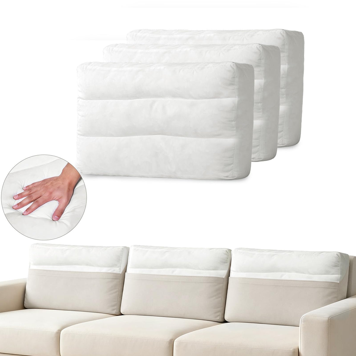 Couch Back Cushion Insert, 28"L x 18"W x 6"H, 3 Pack Replacement