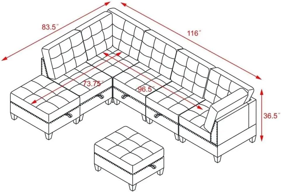 L Shape Chenille Modular Sectional Sofa, Combination Includes Three Single Chair,Two Corner and Ottoman