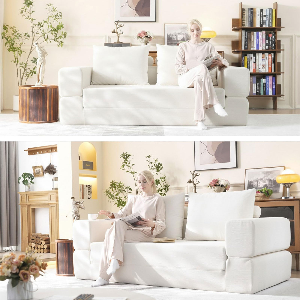 WHGBJA 79" 5 in 1 Convertible Sofa Bed Couch, Modular Sectional, Loveseat