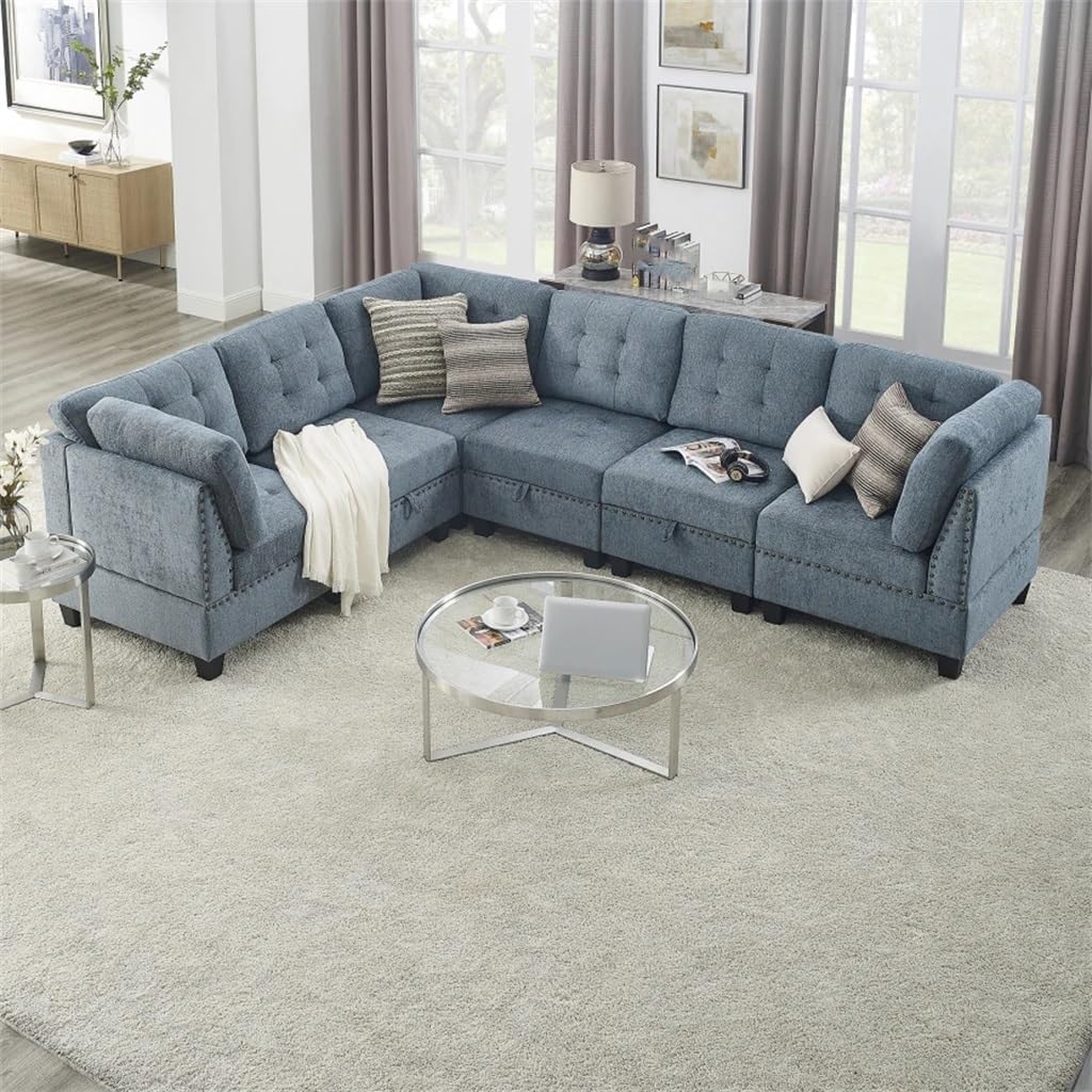 L Shape Modular Sectional Sofaï¼Includes Three Single Chair and Corner ï¼Navy Chenille