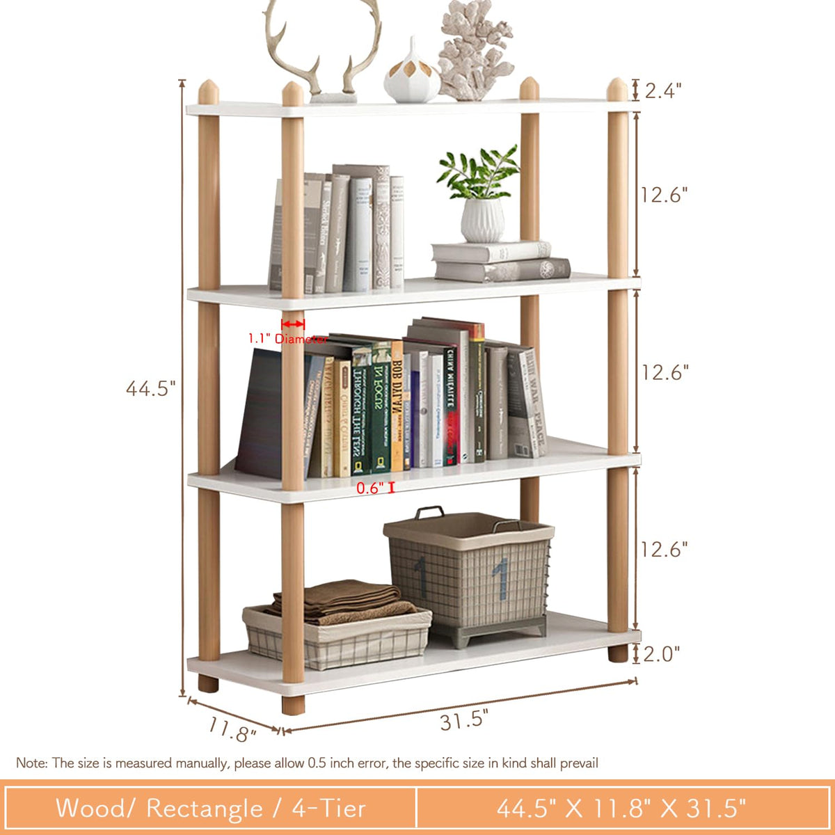 IOTXY 5-Tier Wooden Shelf Bookcase, Freestanding Open Bookshelf, Oak