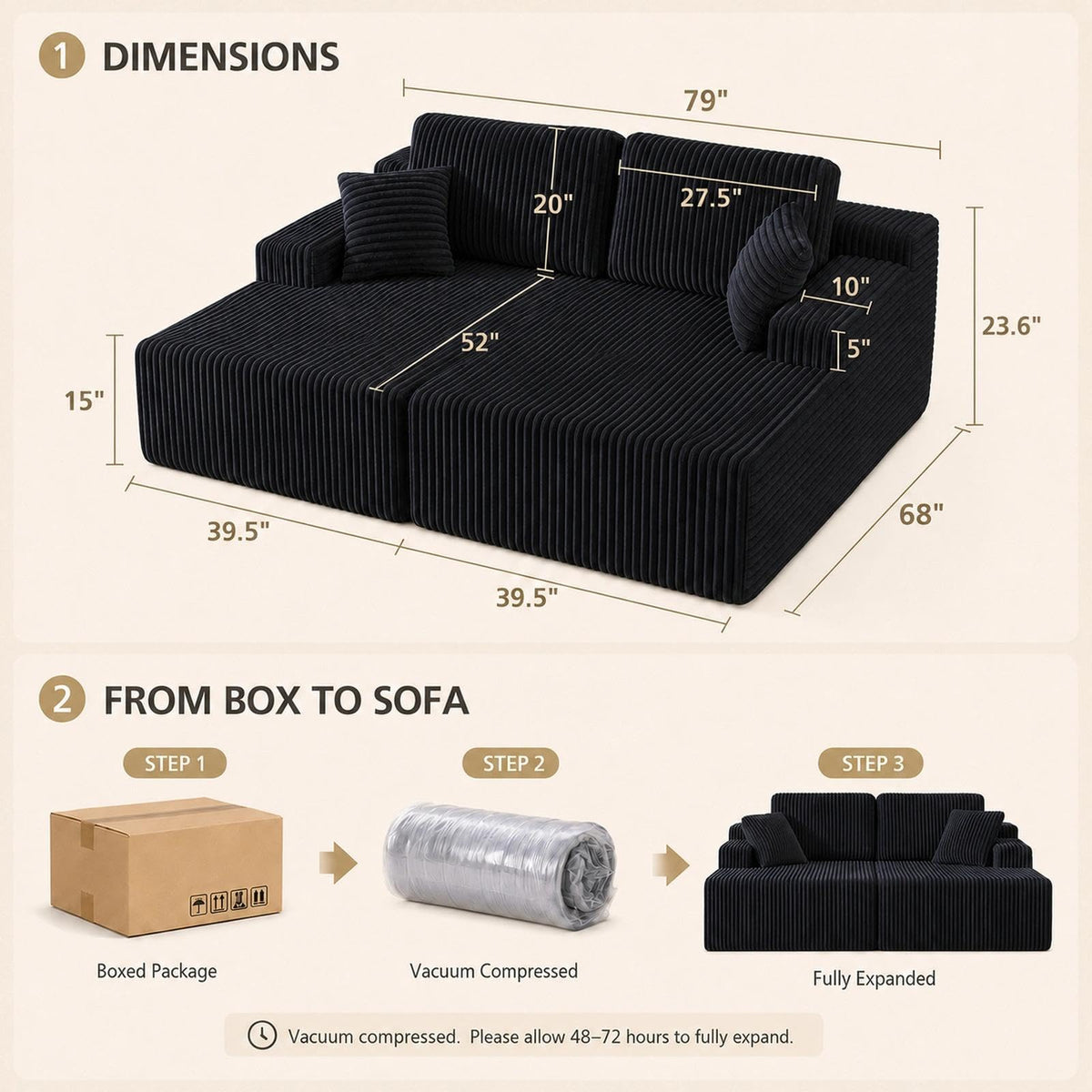 WHGBJA 79" 5 in 1 Convertible Sofa Bed Couch, Modular Sectional, Loveseat