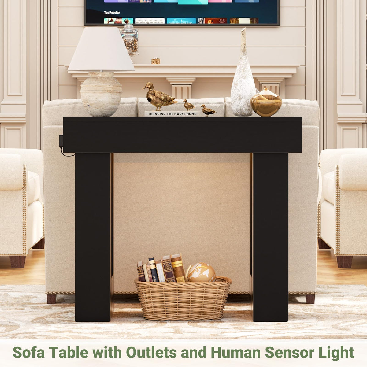 Unikito 63" Console Table with Sensor Light & AC Outlets with USB-C Ports