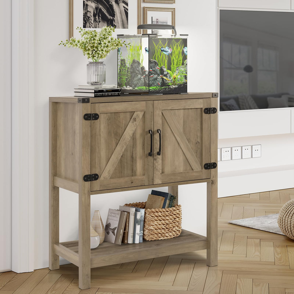 Mufico Console Table Coffee Bar Sofa Cabinet, 31.5Lx13.8Dx34.65H(White)