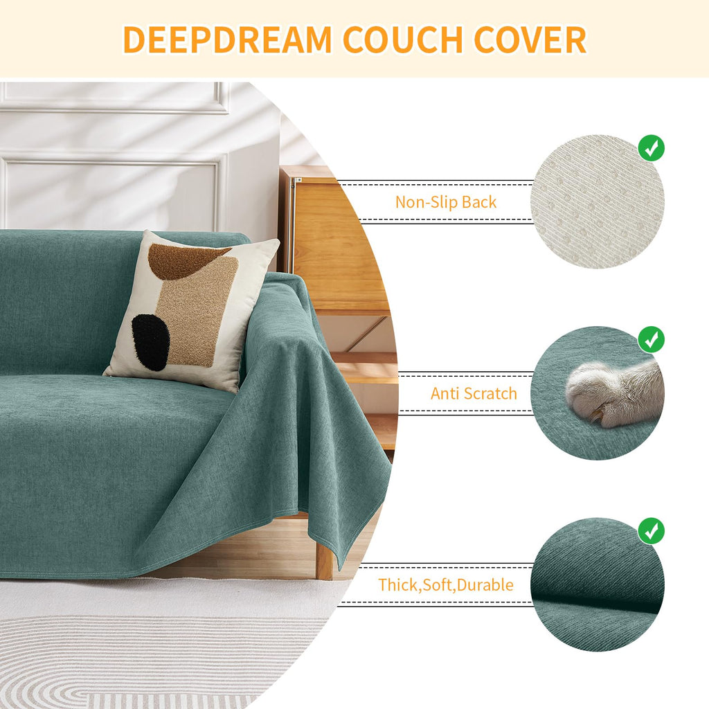 Deep Dream Cat-Scratch Resistant Couch Cover, Waterproof Sofa Cover for 3 Cushion Couch Washable, Pet Friendly Couch Protectors Anti Slip Thickened Sofa Slipcovers for Dogs Pets, 91" x 150", Brown