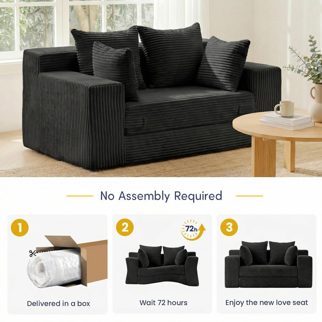 cidludto Convertible Sofa Bed, 3 in 1 Loveseat Folding Couch Bed Foldable - Chaise Lounge Chair & Floor Futon Sofa, Corduroy Pull Out Sofa Bed with 4 Pillows for Living Room, Beige