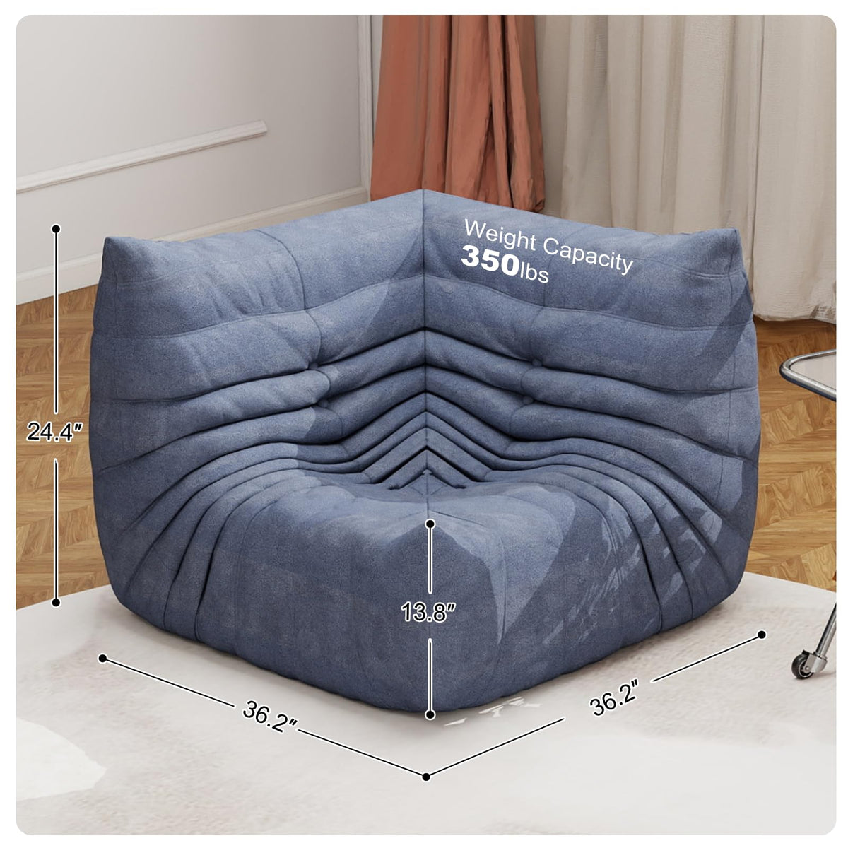 Full Foam 3-Seater Sofa, Bean Bag Floor Couch for Adults, Waterproof Fabric