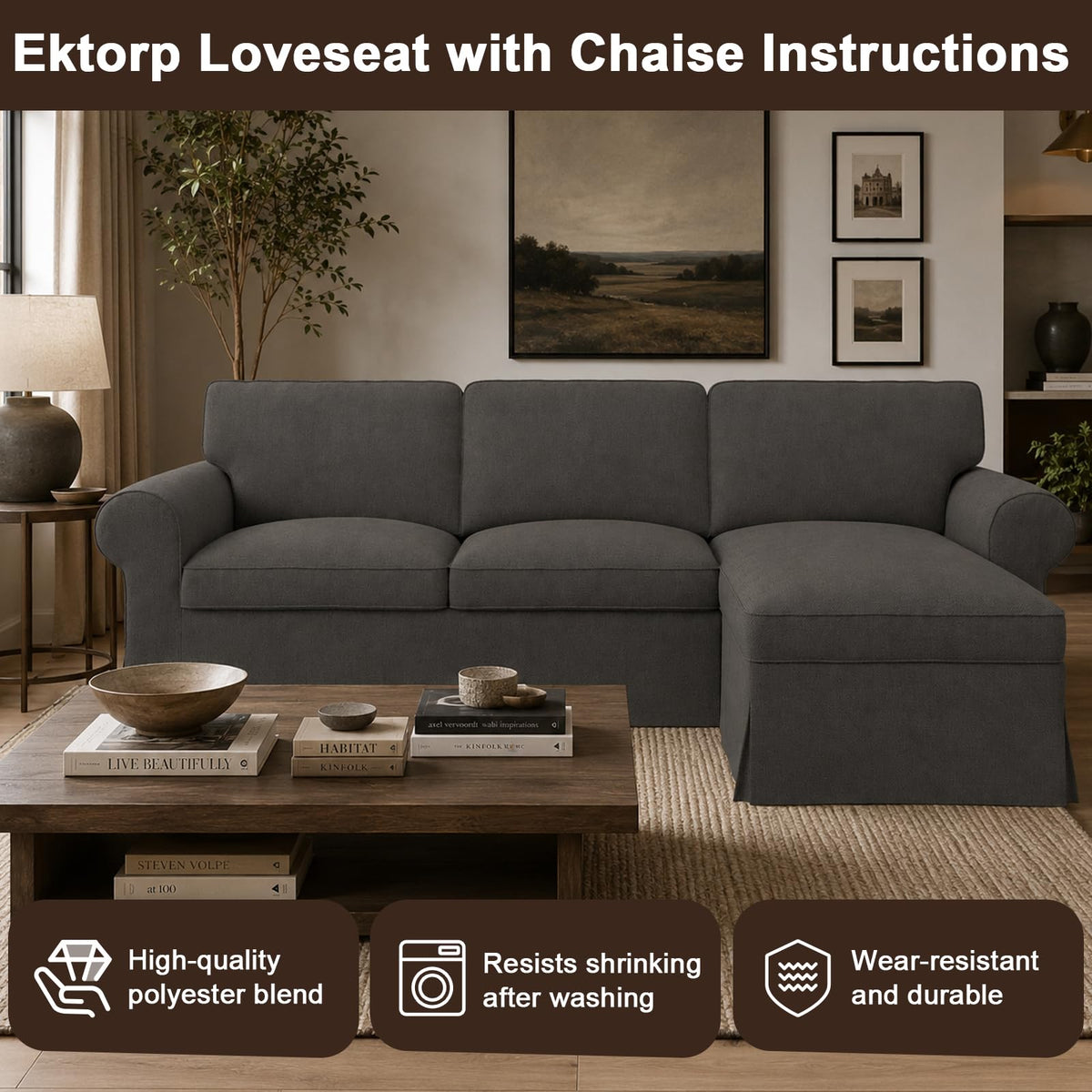Ektorp 3 Seat Sofa Cover Slipcover Replacement Made for IKEA Ektorp 3 Seat Sofa Cover, Couch Cover Not Include The Sofa Body,Khaki