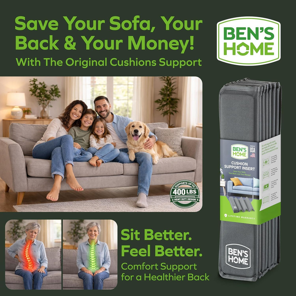 BEN'SHOME Deep Seat Couch Cushion Support Board, Sagging Sofa 68-81" x 30"