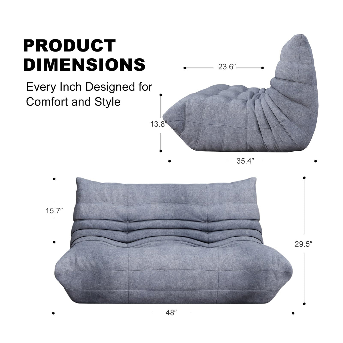 Full Foam 3-Seater Sofa, Bean Bag Floor Couch for Adults, Waterproof Fabric