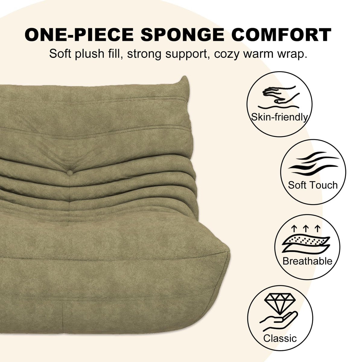 Full Foam 3-Seater Sofa, Bean Bag Floor Couch for Adults, Waterproof Fabric