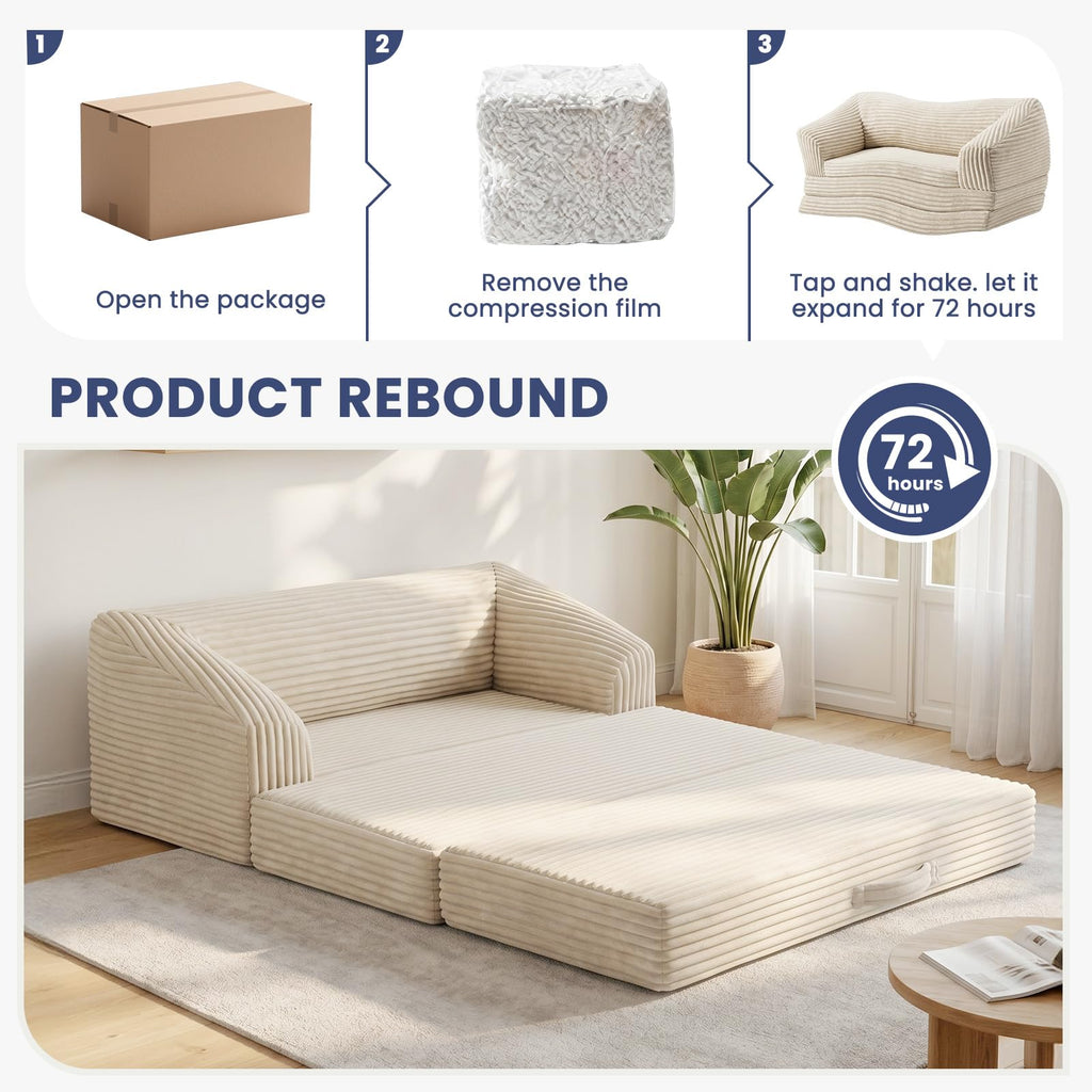 Convertible Folding Sofa Bed, 2-in-1 Single Boneless Sofa with Soft Corduroy & Ultra-Thick Backrest, Foldable Boneless Chair Lounger Sleeper Sofa for Small Apartment, Living Room, Home Office