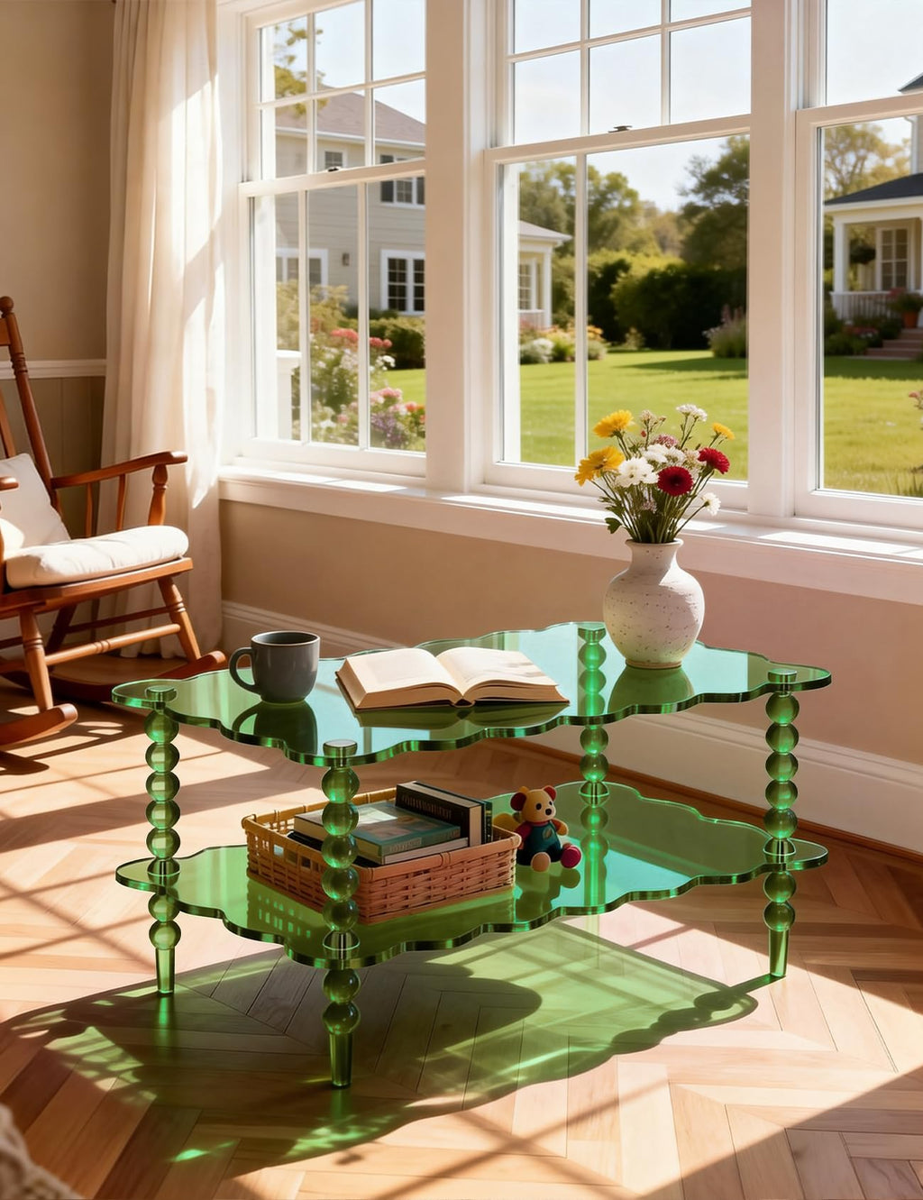 Acrylic Coffee Table, 2-Tier Living Room Table with Storage, Center Table Mid-Modern Century for Living Room, Easy to Assemble (Green, 37.8âÃ23.6âÃ15.7â)