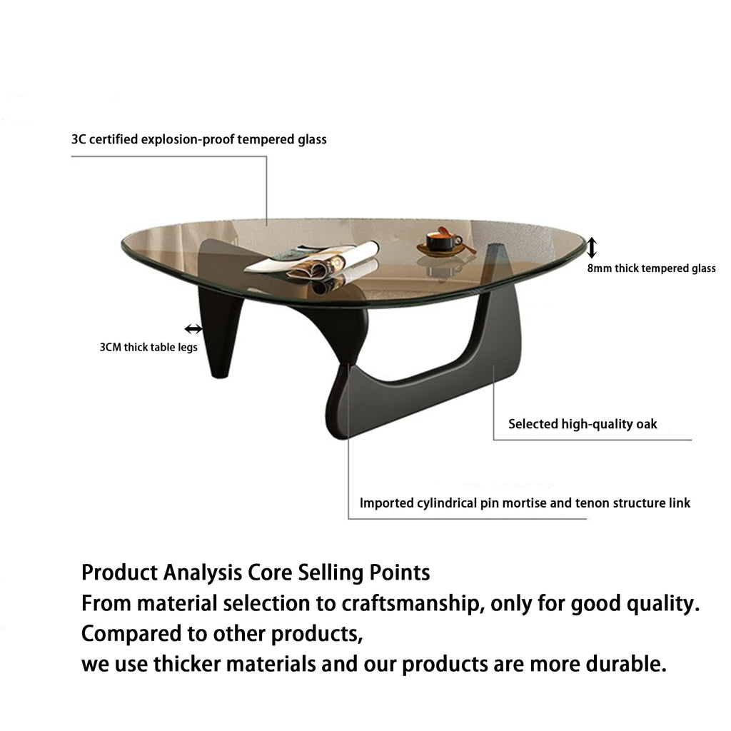 EASYSOUL Modern Glass Coffee Table, 32.68" D x 22.44" W x 15.75" H, Abstract Round Tea Tables for Living Room Home Office Industrial Cocktail Tables (Walnut-Brown Glass, 32.68")