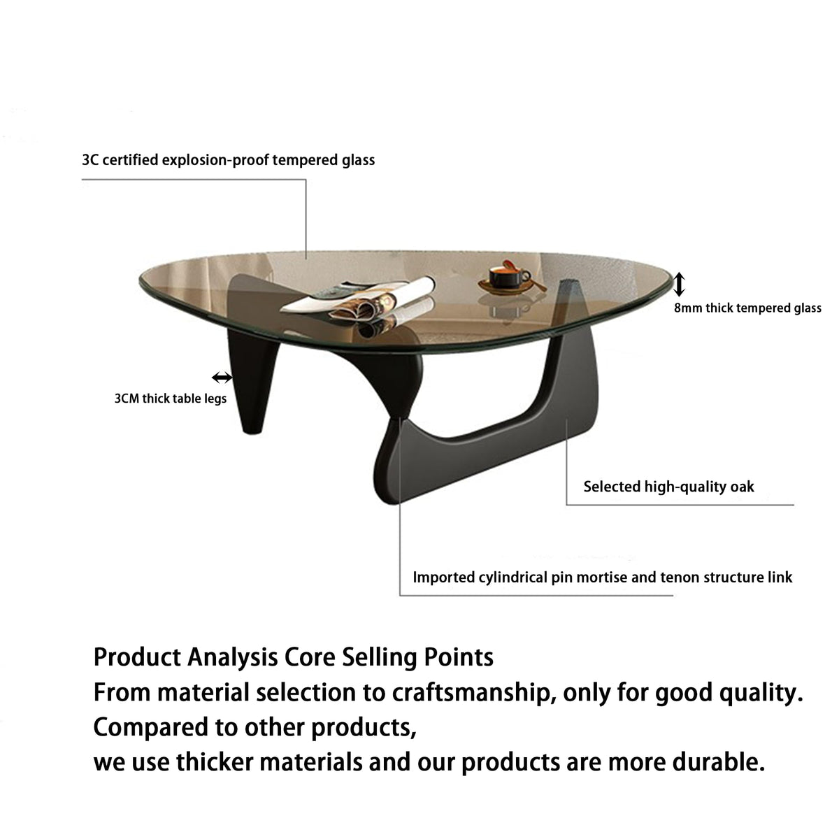 EASYSOUL Modern Glass Coffee Table, 32.68" D x 22.44" W x 15.75" H, Abstract Round Tea Tables for Living Room Home Office Industrial Cocktail Tables (Walnut-Brown Glass, 32.68")