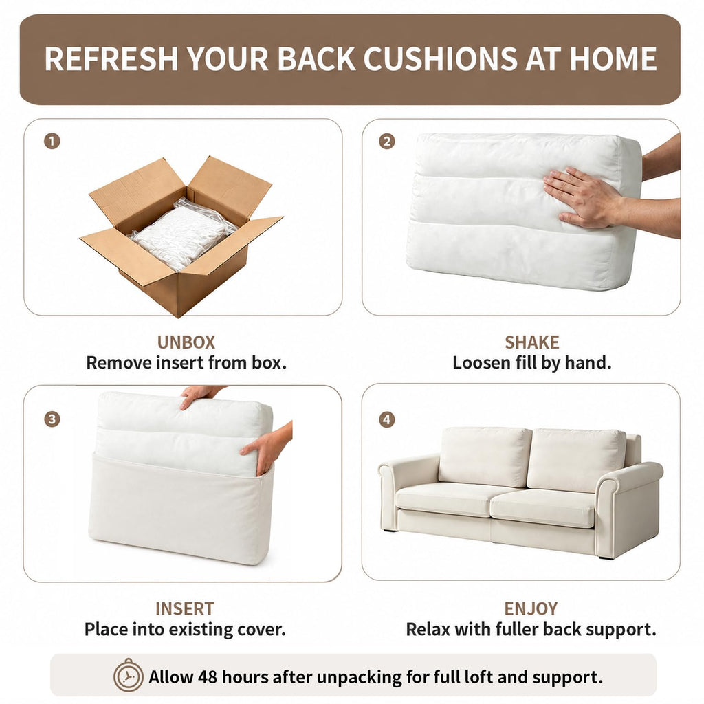 Couch Back Cushion Insert, 28"L x 18"W x 6"H, 3 Pack Replacement