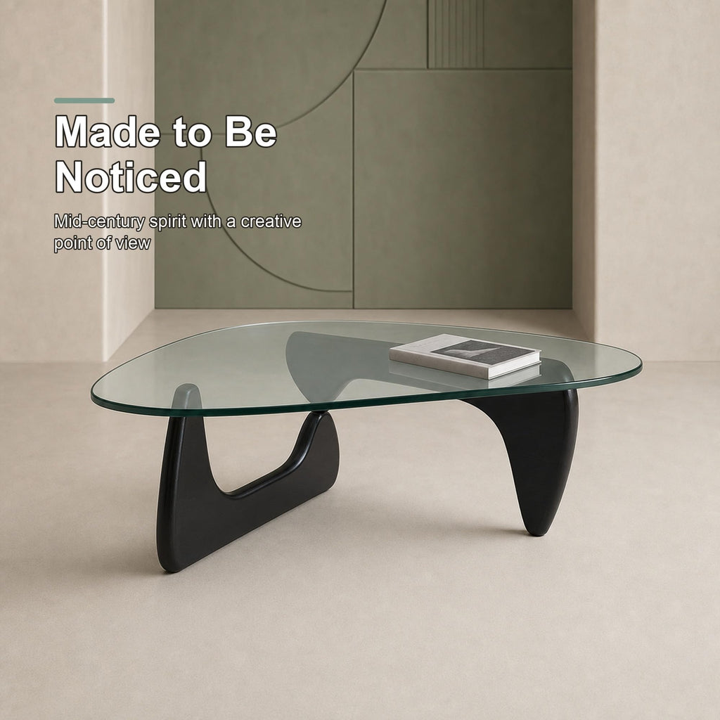 EASYSOUL Modern Glass Coffee Table, 32.68" D x 22.44" W x 15.75" H, Abstract Round Tea Tables for Living Room Home Office Industrial Cocktail Tables (Walnut-Brown Glass, 32.68")