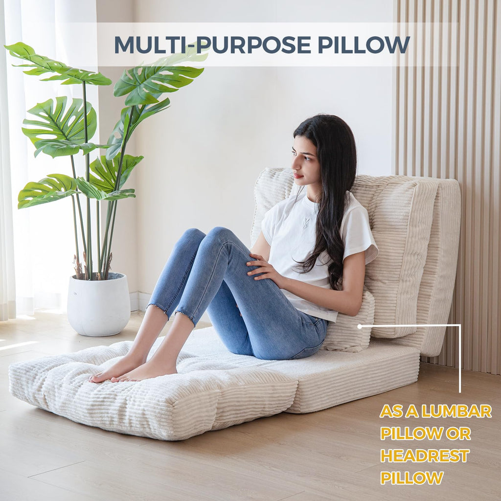 MAXYOYO Folding Sofa Bed, Extra Thick and Long Floor Sofa Convertible Chair with Washable Cover, Floor Couch Lounge Bean Bag Bed for Living Room, Dark Grey, 54x91 Inch