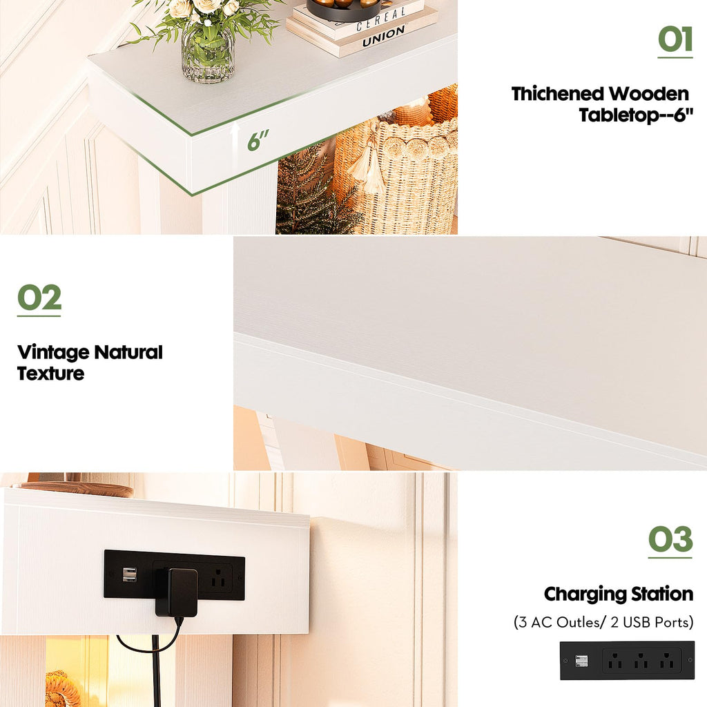 Unikito 63" Console Table with Sensor Light & AC Outlets with USB-C Ports