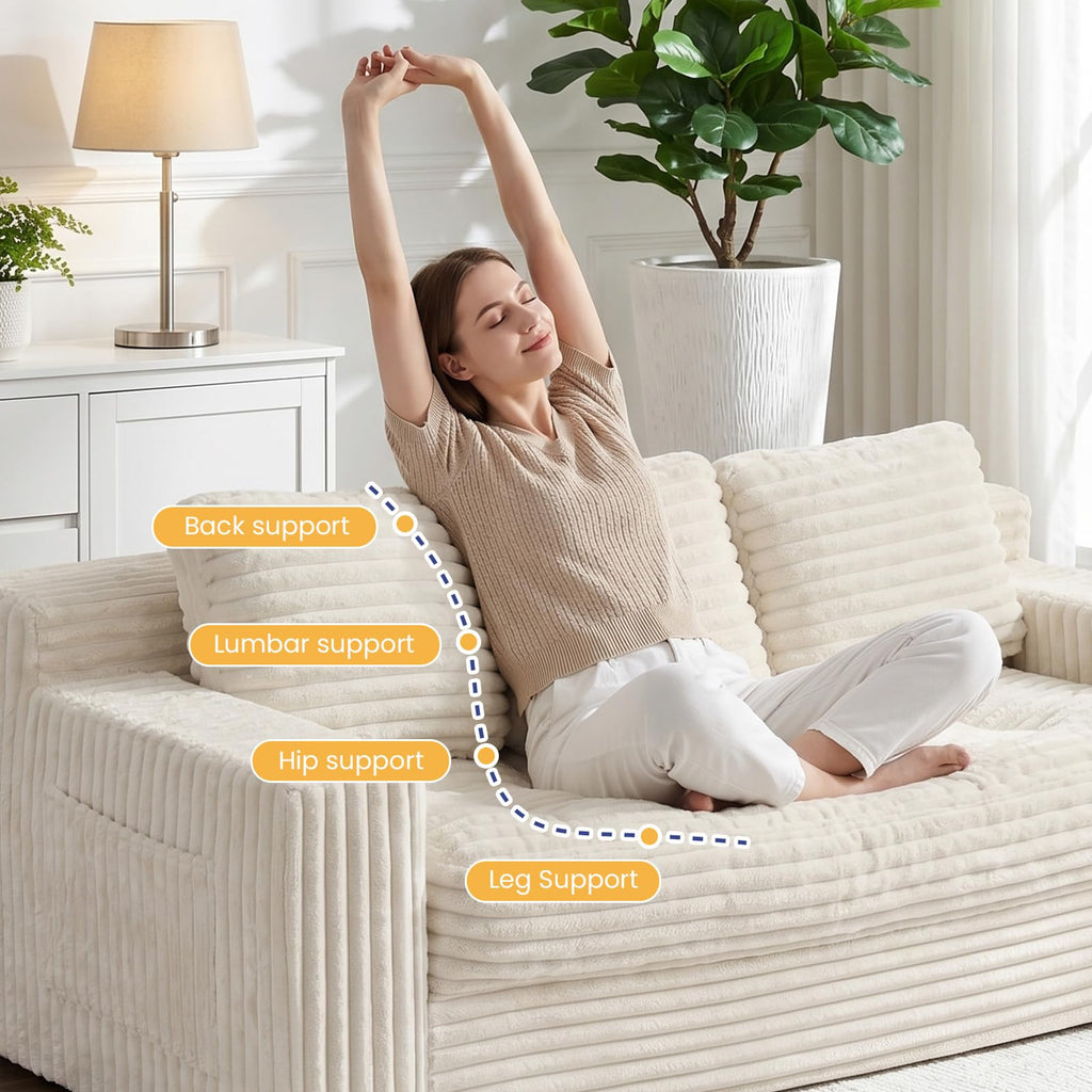 Boneless Couch, Cloud Loveseat Sofa Corduroy Couch in a Box, Upholstered Boneless 3 Seater Couch for Living Room Bedroom Office Apartment