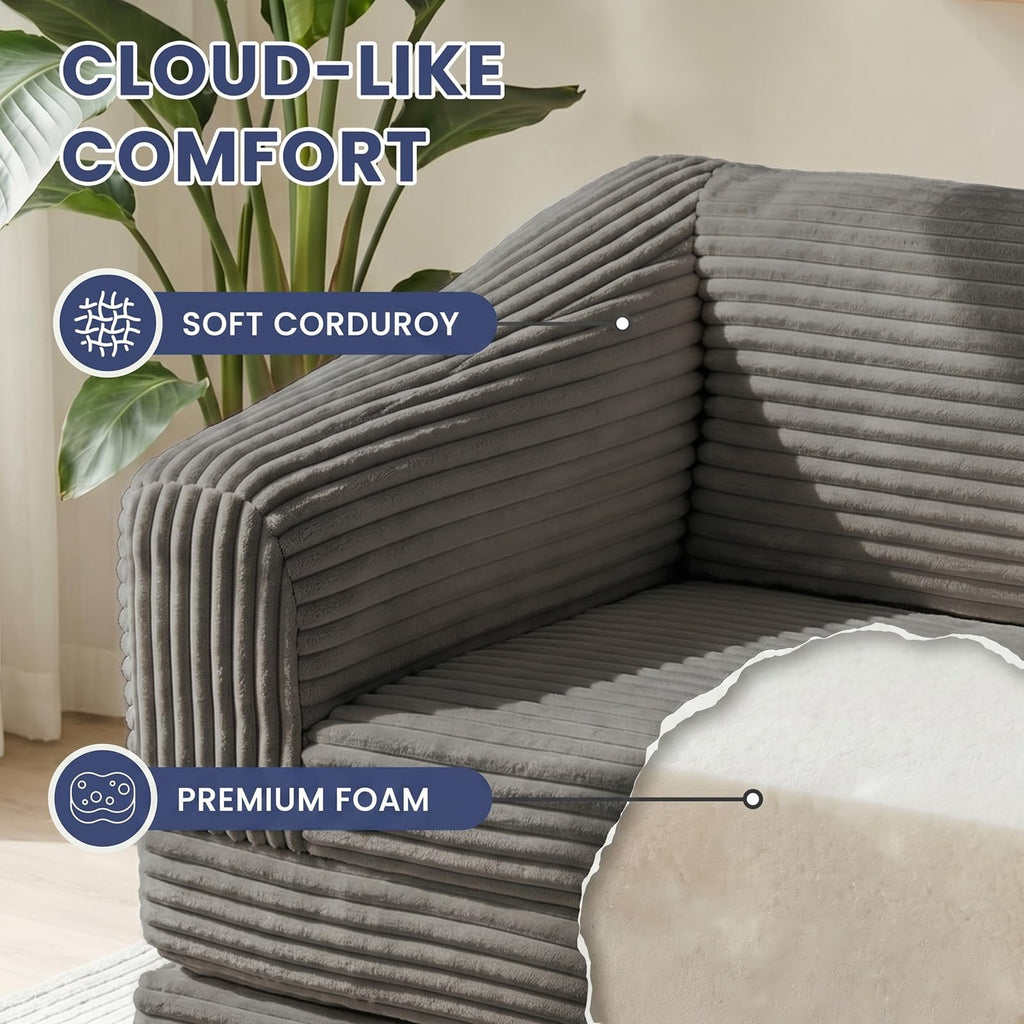 Convertible Folding Sofa Bed, 2-in-1 Single Boneless Sofa with Soft Corduroy & Ultra-Thick Backrest, Foldable Boneless Chair Lounger Sleeper Sofa for Small Apartment, Living Room, Home Office