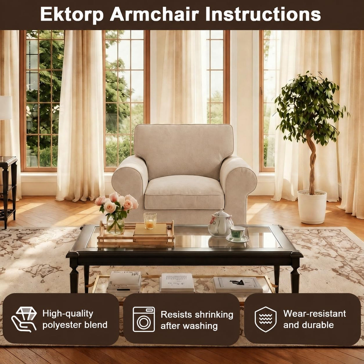 Ektorp 3 Seat Sofa Cover Slipcover Replacement Made for IKEA Ektorp 3 Seat Sofa Cover, Couch Cover Not Include The Sofa Body,Khaki