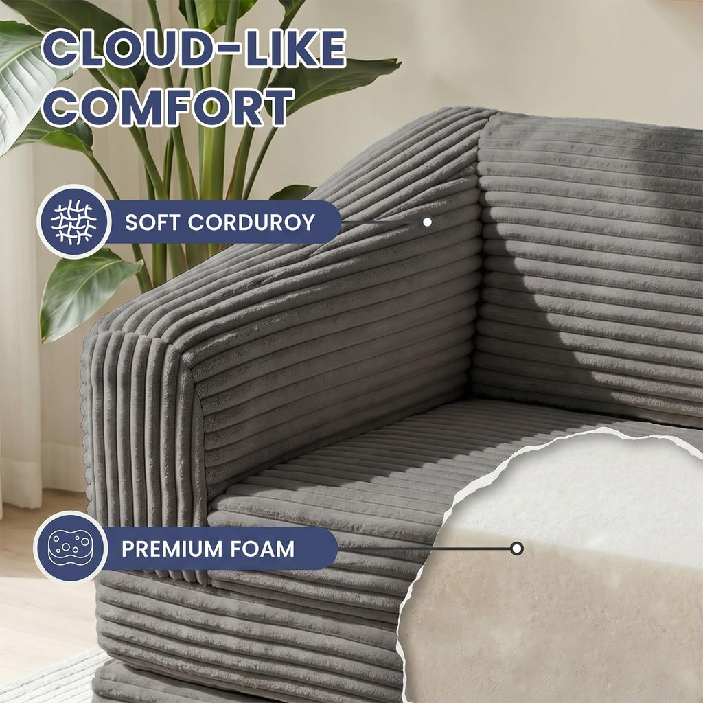 Convertible Folding Sofa Bed, 2-in-1 Single Boneless Sofa with Soft Corduroy & Ultra-Thick Backrest, Foldable Boneless Chair Lounger Sleeper Sofa for Small Apartment, Living Room, Home Office