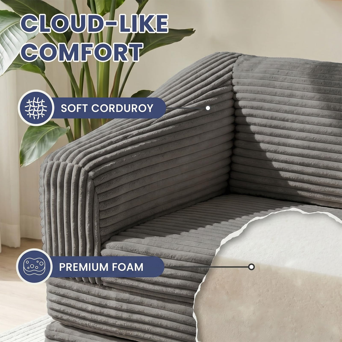 Convertible Folding Sofa Bed, 2-in-1 Single Boneless Sofa with Soft Corduroy & Ultra-Thick Backrest, Foldable Boneless Chair Lounger Sleeper Sofa for Small Apartment, Living Room, Home Office