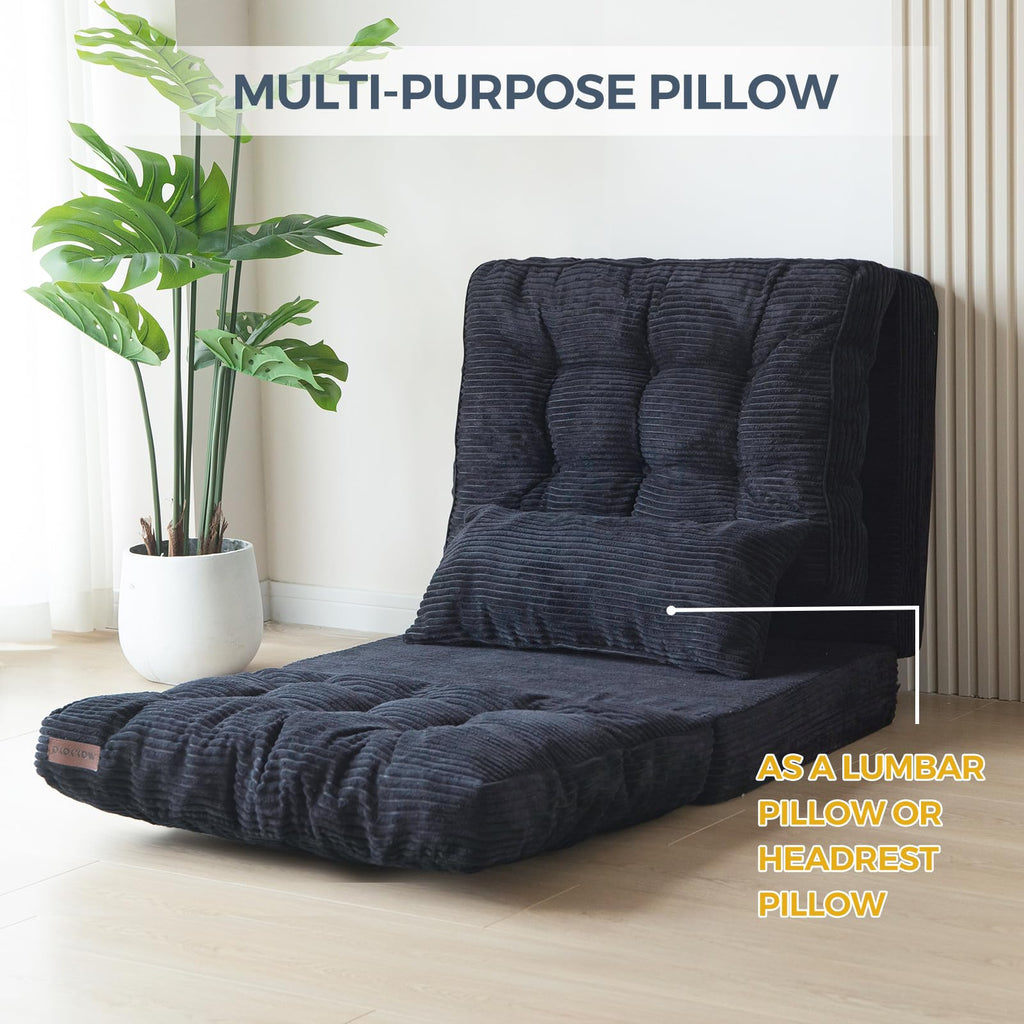 MAXYOYO Folding Sofa Bed, Extra Thick and Long Floor Sofa Convertible Chair with Washable Cover, Floor Couch Lounge Bean Bag Bed for Living Room, Dark Grey, 54x91 Inch