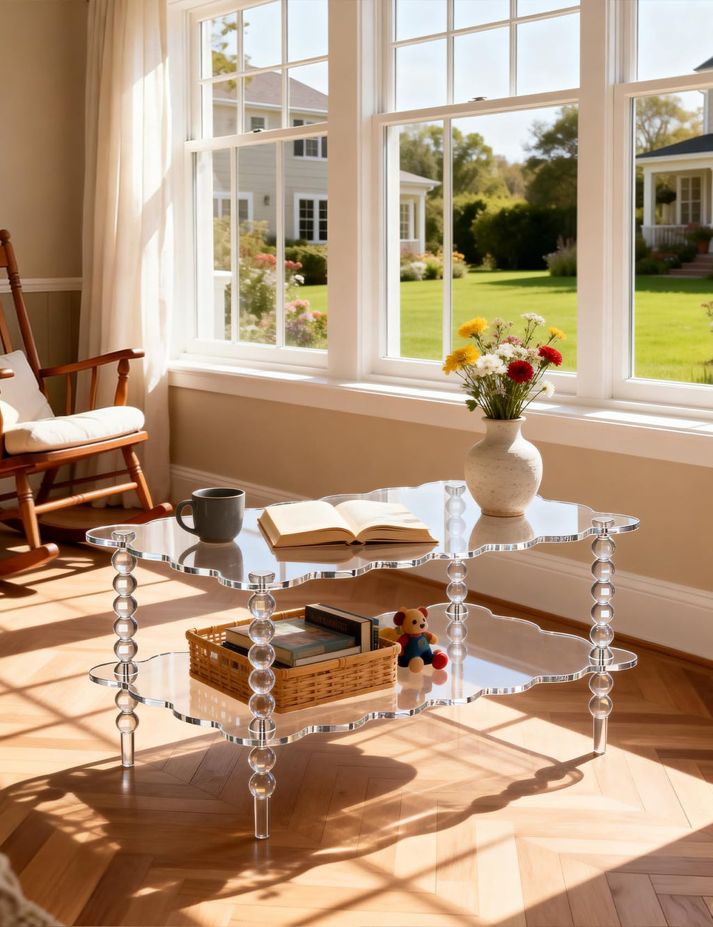 Acrylic Coffee Table, 2-Tier Living Room Table with Storage, Center Table Mid-Modern Century for Living Room, Easy to Assemble (Green, 37.8âÃ23.6âÃ15.7â)