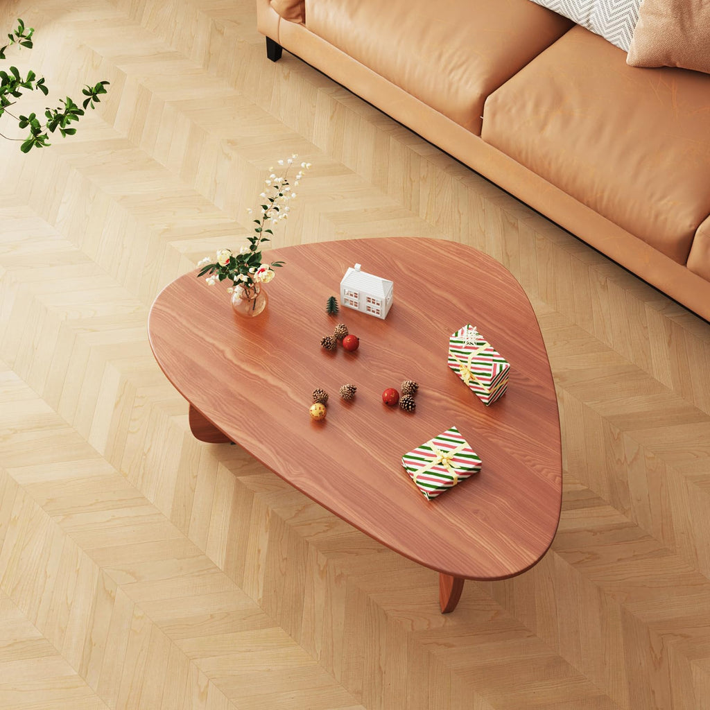 Coffee Tables Glass Small Farmhouse Coffee Table Mid-Century Modern Wood Center Table for Living Room, Walnut Transparent, 32 Inch