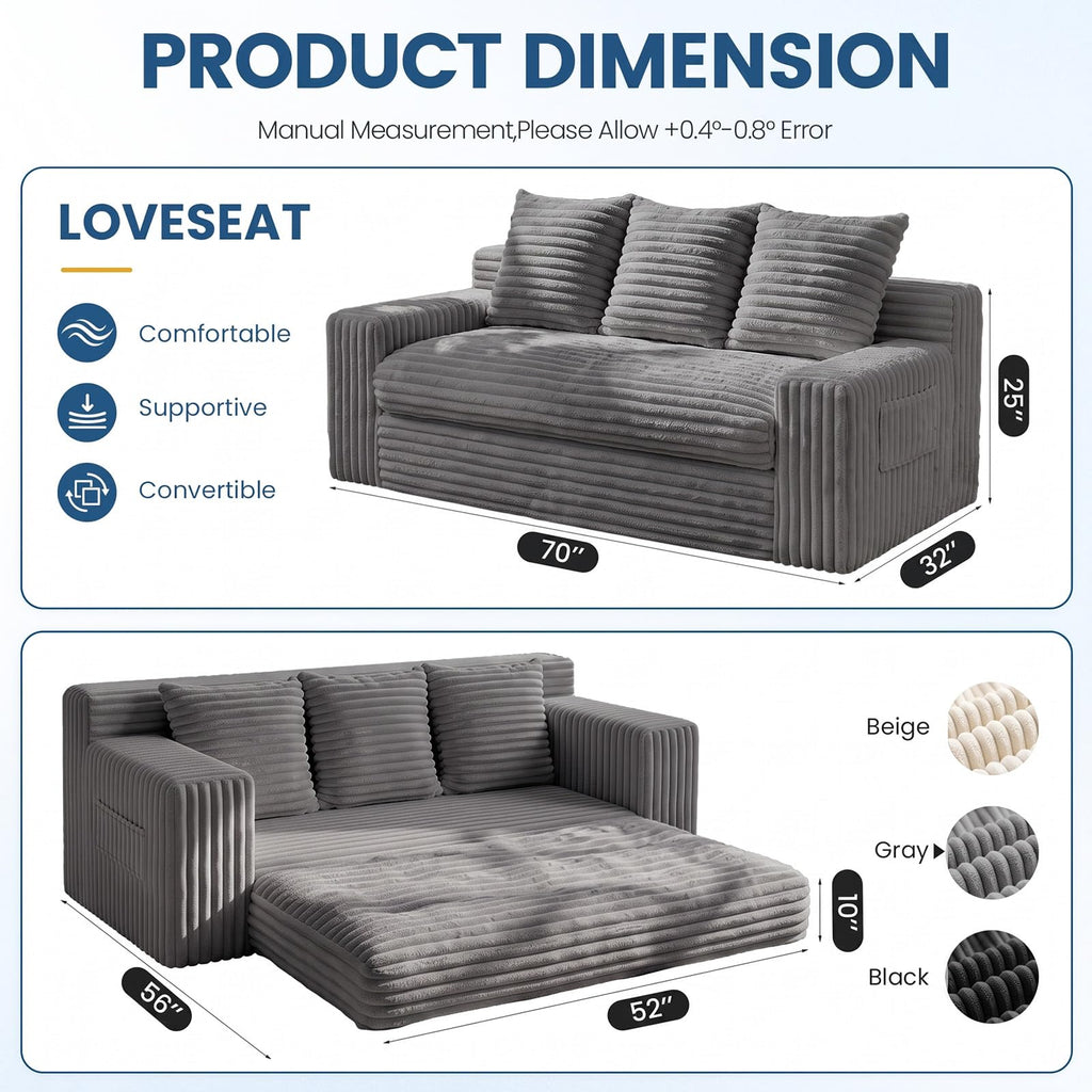 Boneless Couches for Living Room, 2 Seater Boneless Loveseat Sofa, Premium Memory Foam Couch in a Box, Cozy Bean Bag Couch, Lazy Floor Sofa & Loveseat for Bedroom Office Lounge Apartment,Beige