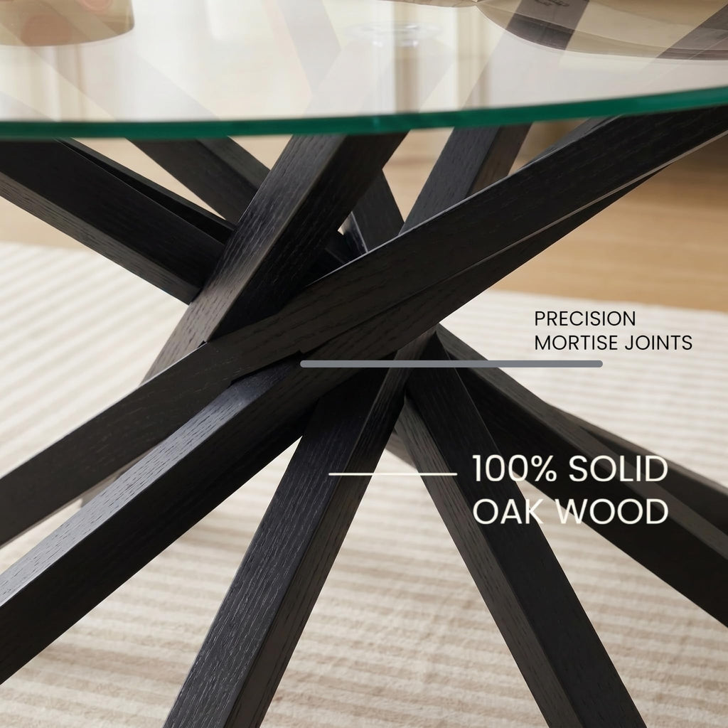 Round Glass Coffee Table-Mid Century Modern Solid Wood Coffee Table