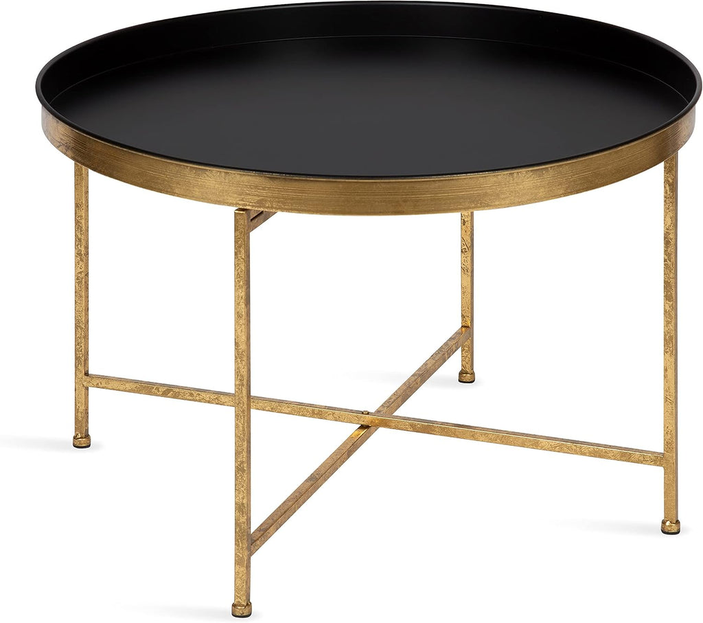 Kate and Laurel Celia Modern Round Coffee Table; 28 x 28 x 19; Black and Gold; Coffee Table for Living Room Decor; Storage; and Display