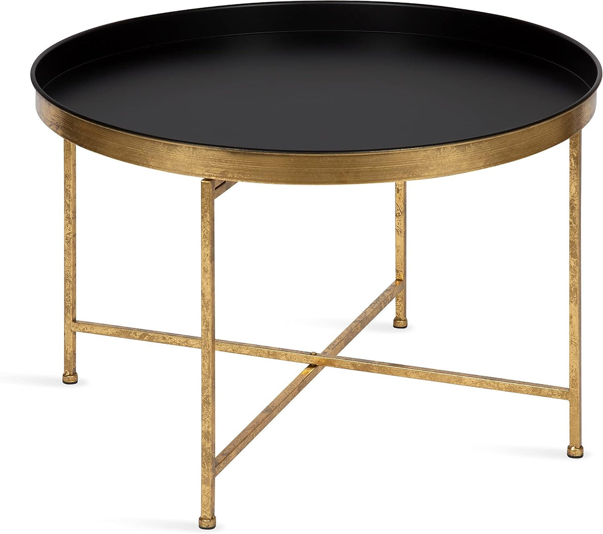 Kate and Laurel Celia Modern Round Coffee Table; 28 x 28 x 19; Black and Gold; Coffee Table for Living Room Decor; Storage; and Display