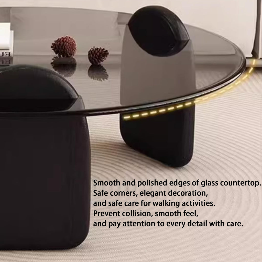 EASYSOUL Modern Round Coffee Table with Glass Top, 27.56" D x 27.56" W x 14.69" H, Circular Tea Tables for Living Room Home Office Industrial Cocktail Tables (Walunt-Clear Glass/27.56")