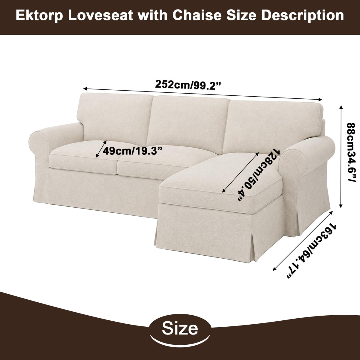 Ektorp 3 Seat Sofa Cover Slipcover Replacement Made for IKEA Ektorp 3 Seat Sofa Cover, Couch Cover Not Include The Sofa Body,Khaki