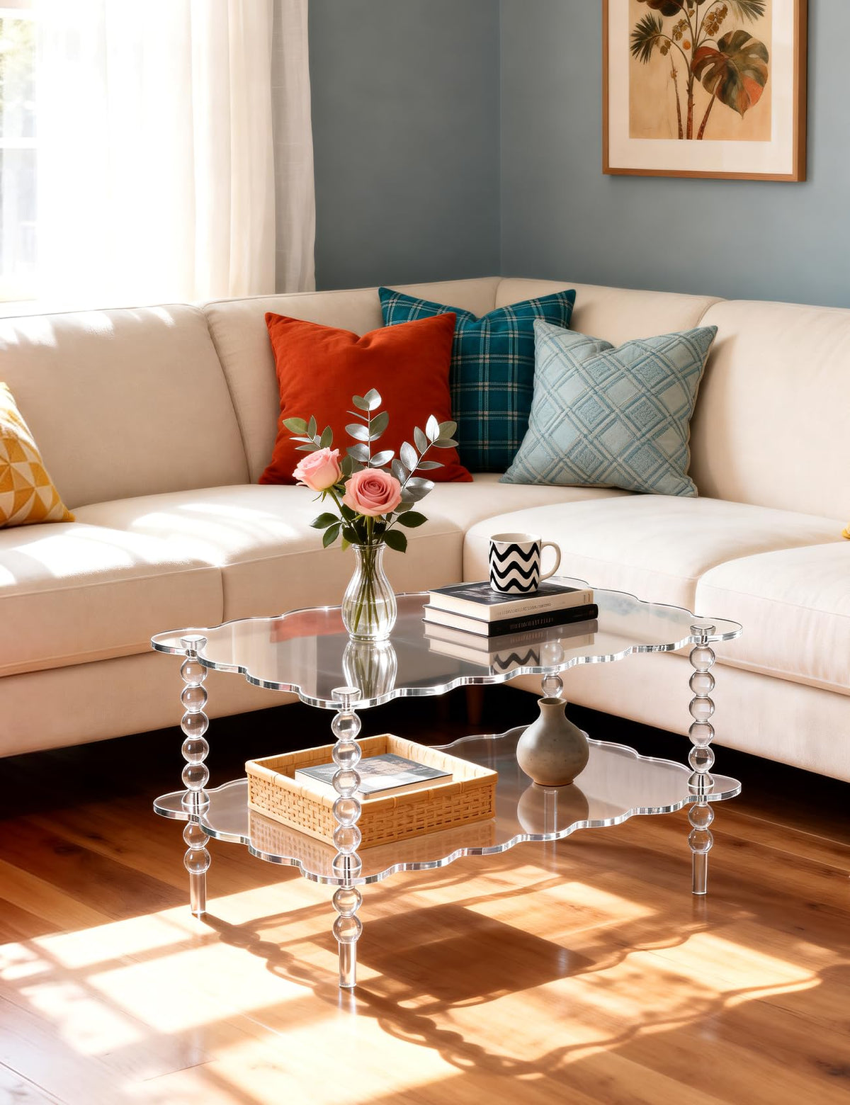 Acrylic Coffee Table, 2-Tier Living Room Table with Storage, Center Table Mid-Modern Century for Living Room, Easy to Assemble (Green, 37.8âÃ23.6âÃ15.7â)