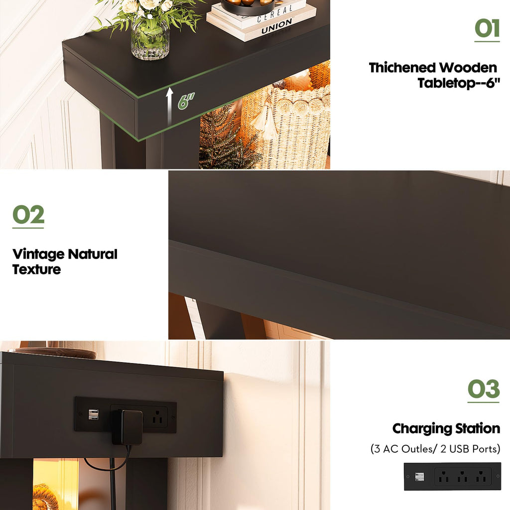 Unikito 63" Console Table with Sensor Light & AC Outlets with USB-C Ports