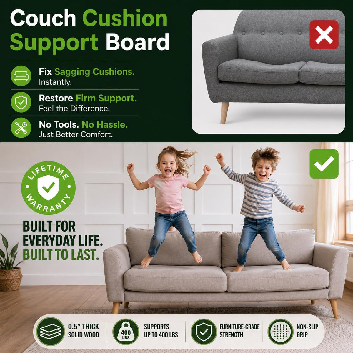 BEN'SHOME Deep Seat Couch Cushion Support Board, Sagging Sofa 68-81" x 30"