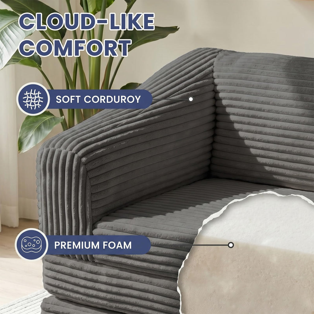 Convertible Folding Sofa Bed, 2-in-1 Single Boneless Sofa with Soft Corduroy & Ultra-Thick Backrest, Foldable Boneless Chair Lounger Sleeper Sofa for Small Apartment, Living Room, Home Office