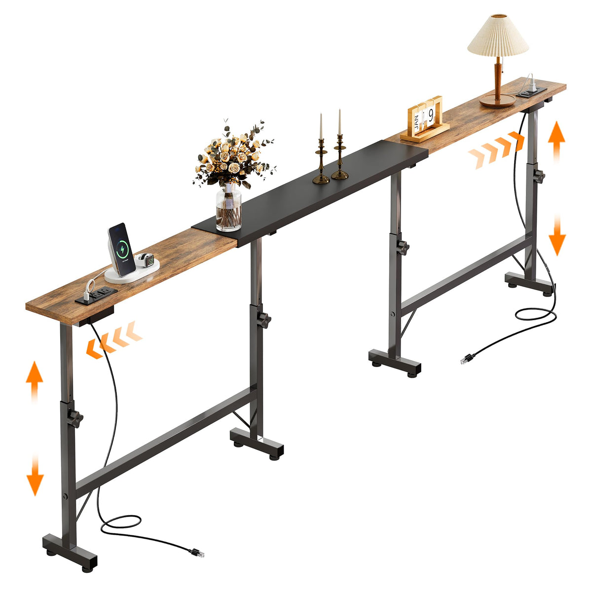 106"-157" Adjustable Length Behind Couch Sofa Table with 3 Power Outlets