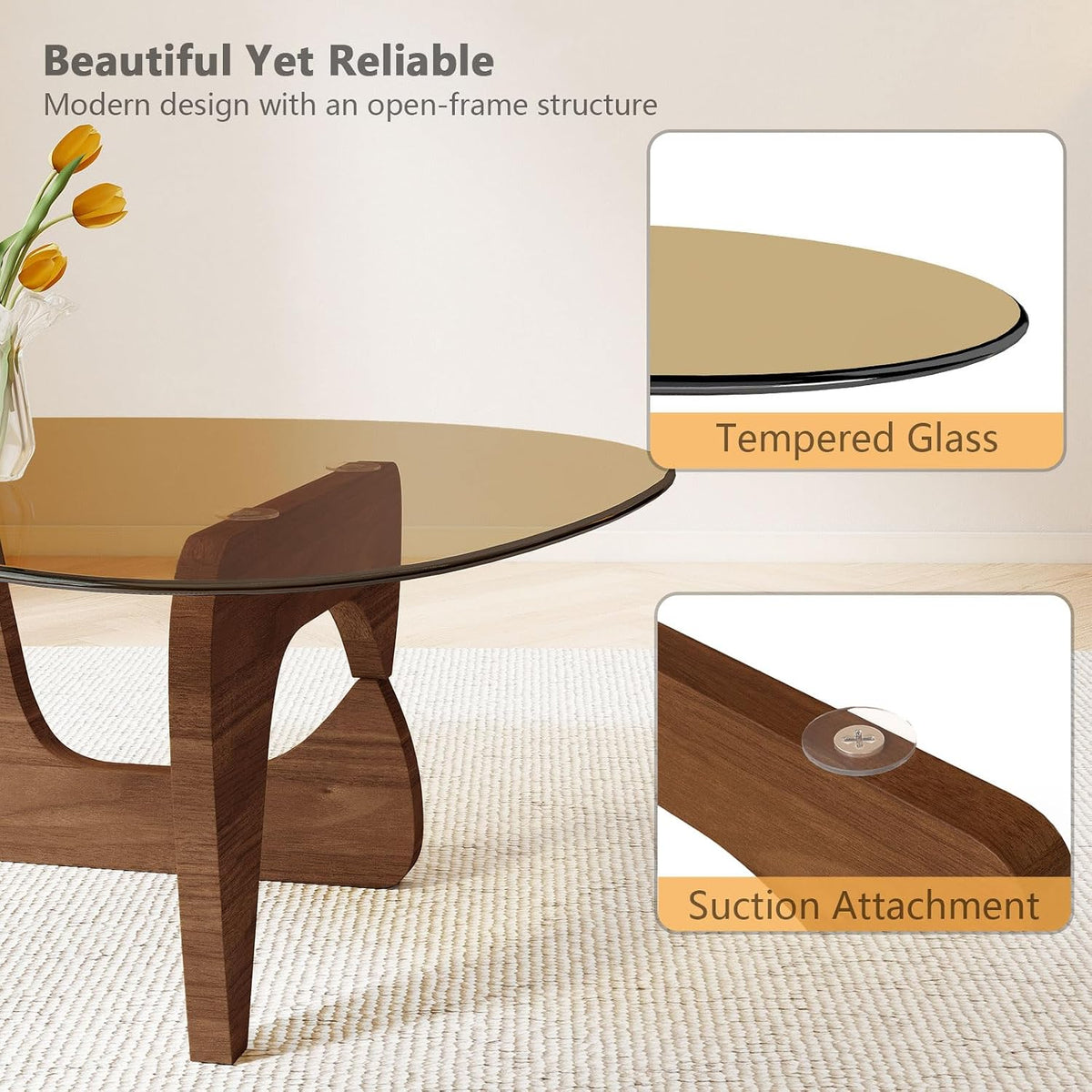 Triangle MDF Frame Coffee Table with Amber Tempered Glass Top