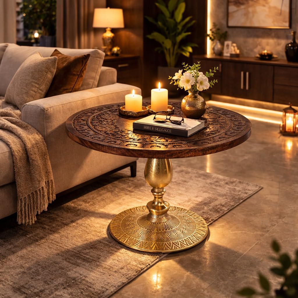 Farmhouse Coffee Table, Jali Carving, 36x24x18 in, Burnt