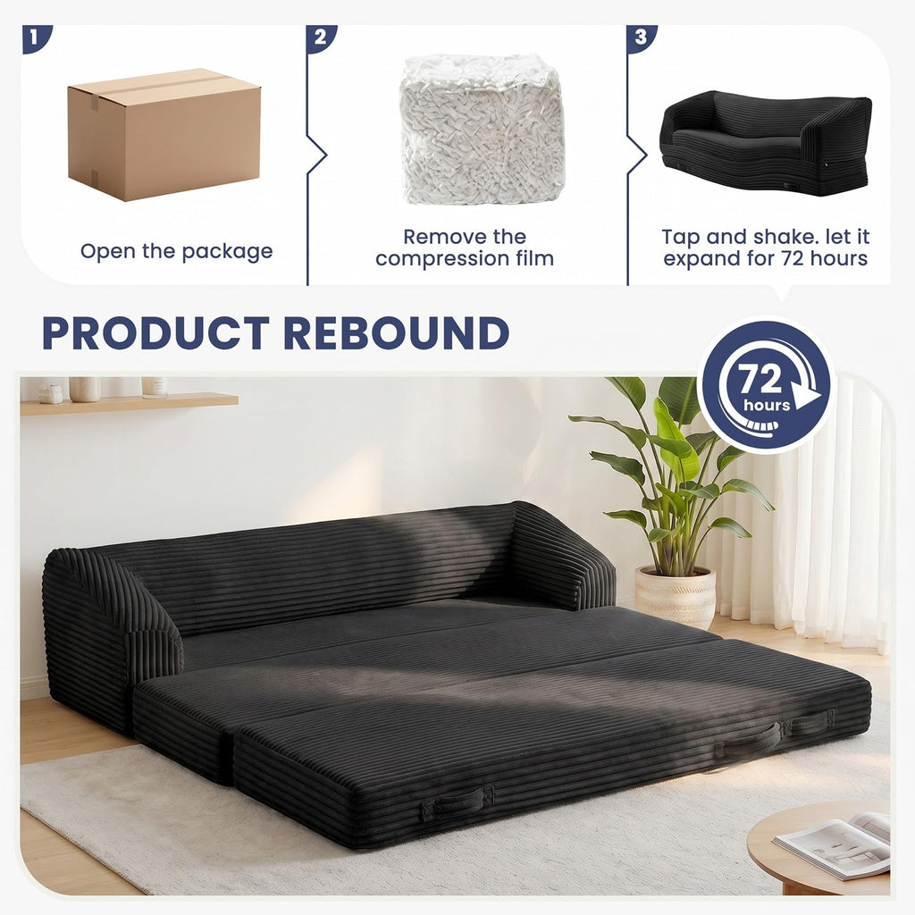 Convertible Folding Sofa Bed, 2-in-1 Single Boneless Sofa with Soft Corduroy & Ultra-Thick Backrest, Foldable Boneless Chair Lounger Sleeper Sofa for Small Apartment, Living Room, Home Office