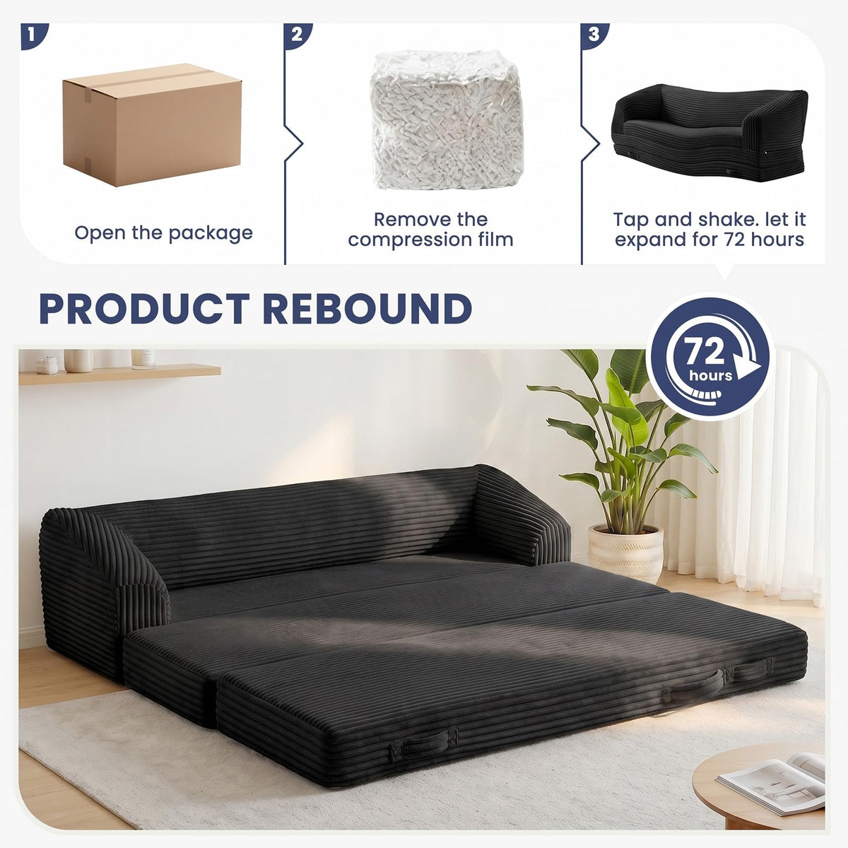 Convertible Folding Sofa Bed, 2-in-1 Single Boneless Sofa with Soft Corduroy & Ultra-Thick Backrest, Foldable Boneless Chair Lounger Sleeper Sofa for Small Apartment, Living Room, Home Office
