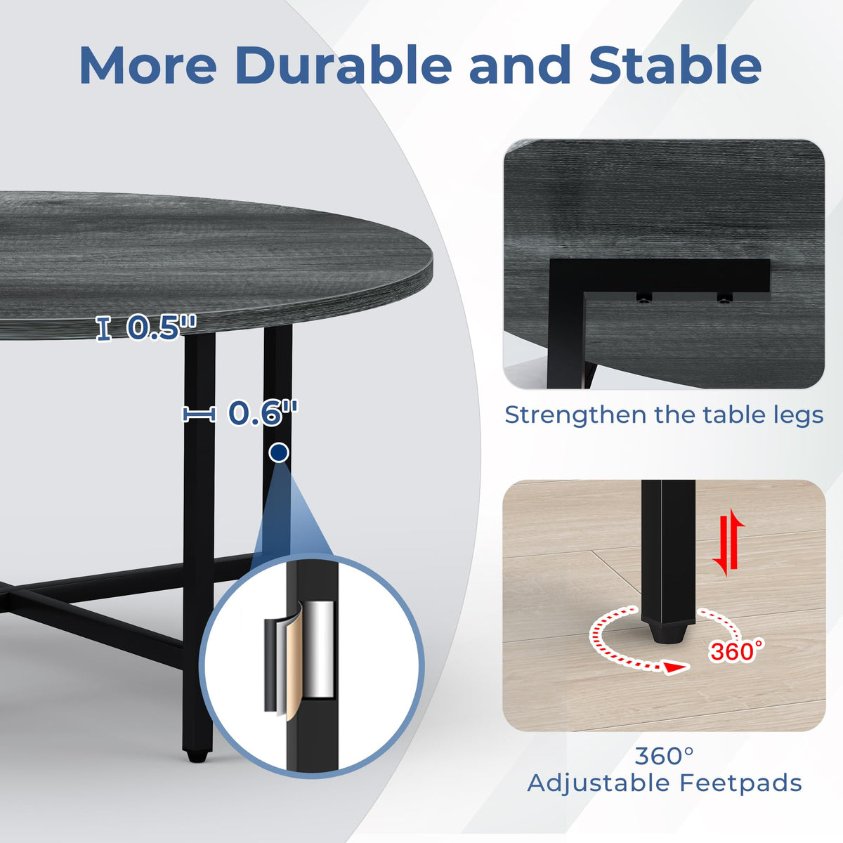 Coffee Tables for Living Room, 27.6" Round Coffee Table, Black Coffee Table